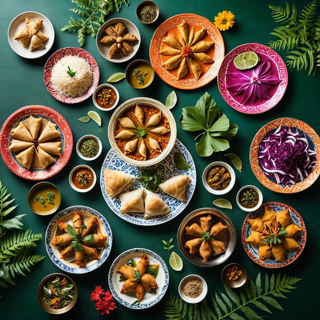 A vibrant collage showcasing the richness of Indian culture, featuring traditional dancers in colorful attire, an array of mouth-watering Indian dishes like biryani and samosas, and serene wellness elements like yoga poses amidst lush greenery. Subtle patterns inspired by Indian textiles surround the composition, capturing the essence of joy and exploration. super-realistic. vibrant colors. white background.